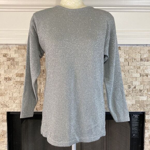 Norton McNaughton Sweaters - Vtg Norton McNaughton Petites Small Petite Silver Shimmer Sweater Shoulder Pads